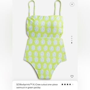 SZ Blockprints x J. Crew cutout one-piece swimsuit in green paisley size 6
